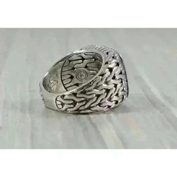 John Hardy Sterling Silver Classic Chain Signet Ring with Diamonds Size 8.75 - Picture 5 of 13